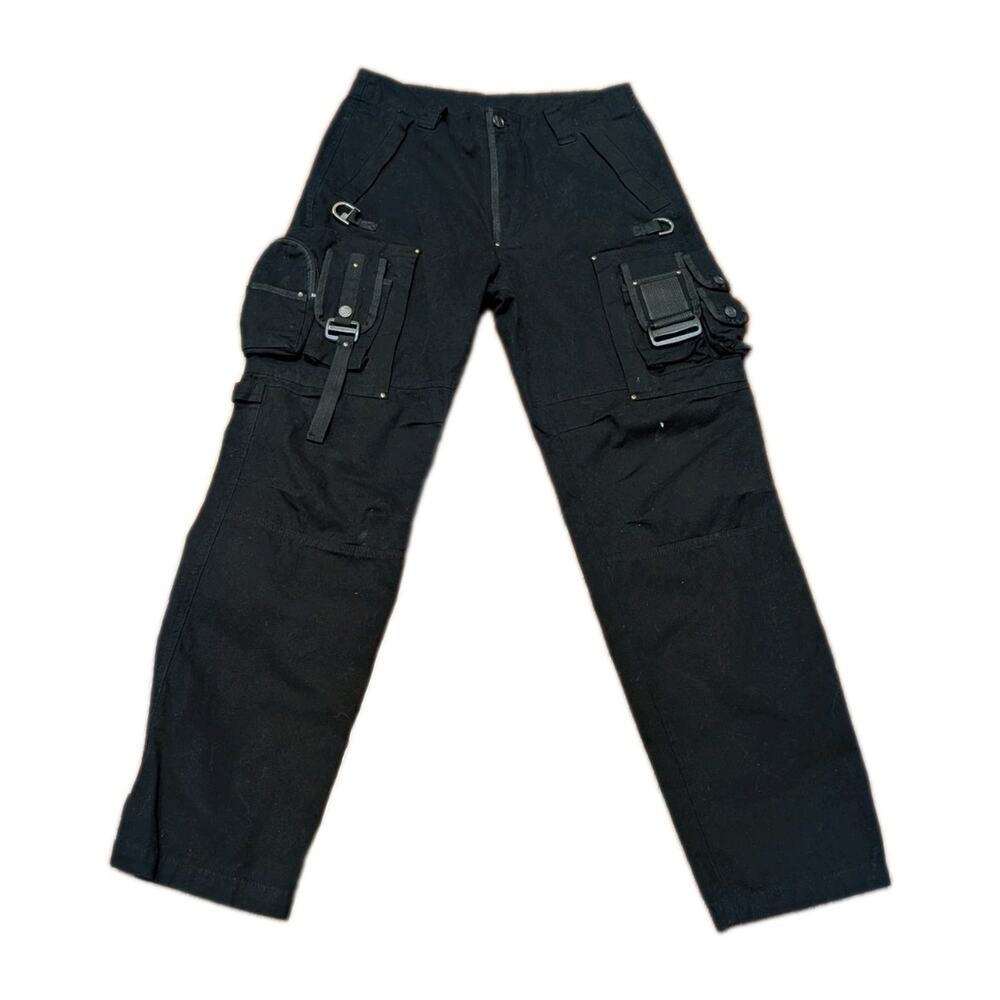 Free Knight Mens Vintage Y2K Black Utility Grunge Zip Pocket Cargo Pants 30